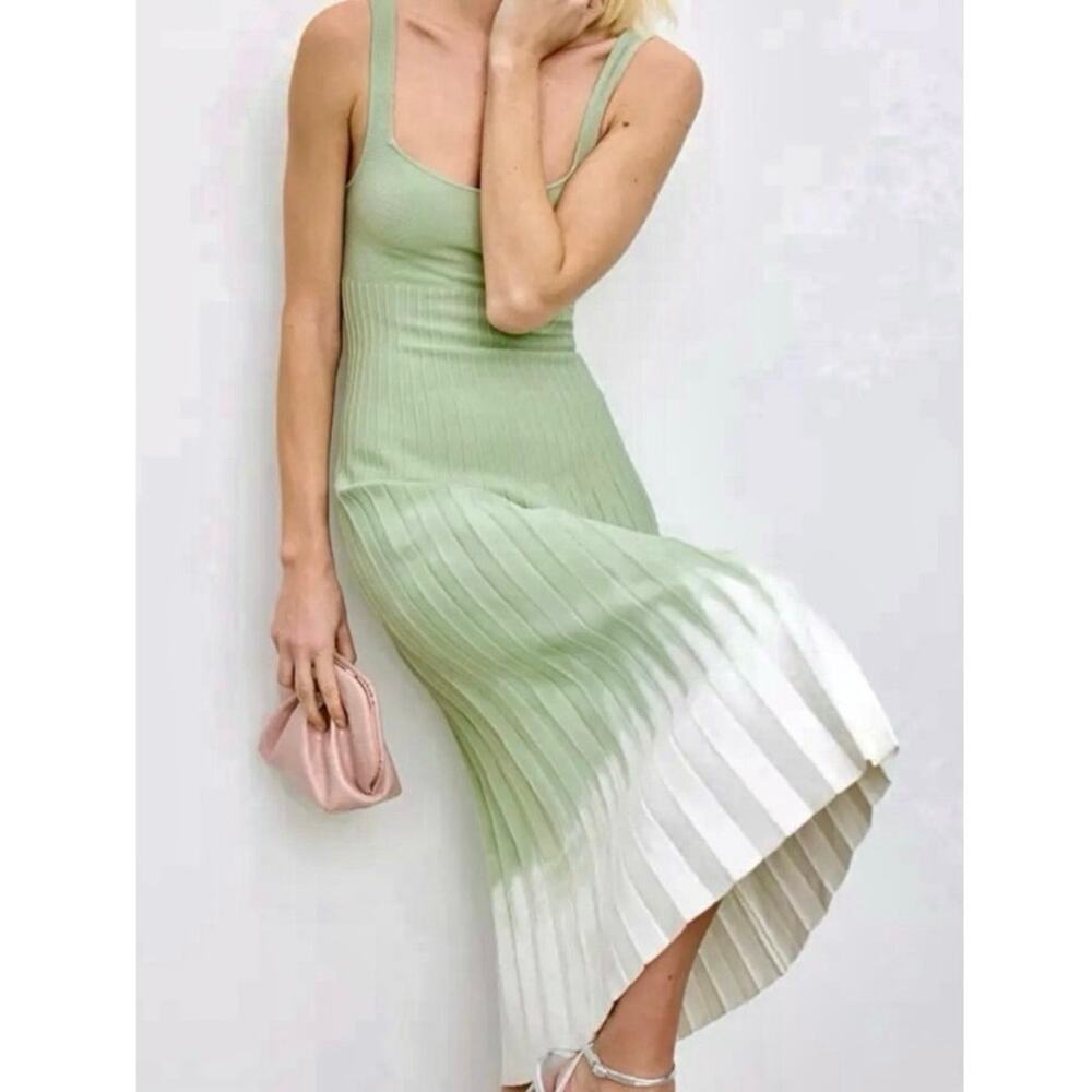 Staud Ellison ombre pleated Midi Dress Jade Tie Dye Small